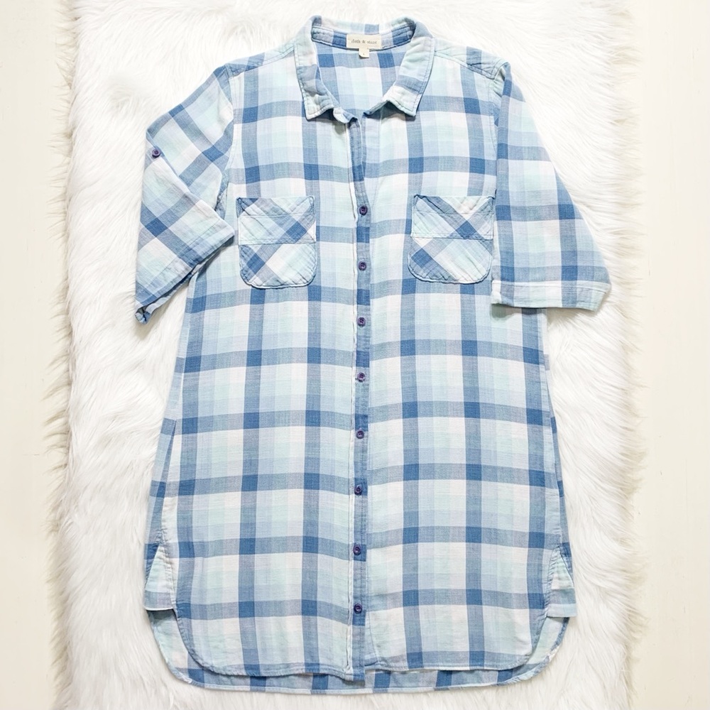 SOLD-Anthropologie Blue and White Plaid Buttondown Shirtdress, Large - Picture 7 of 9